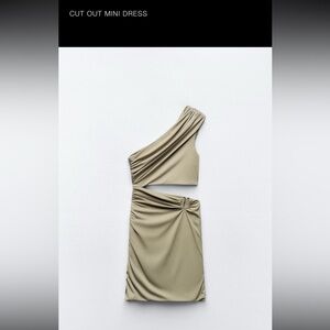 Zara One-Shoulder Cut Out Mini Dress in Tan